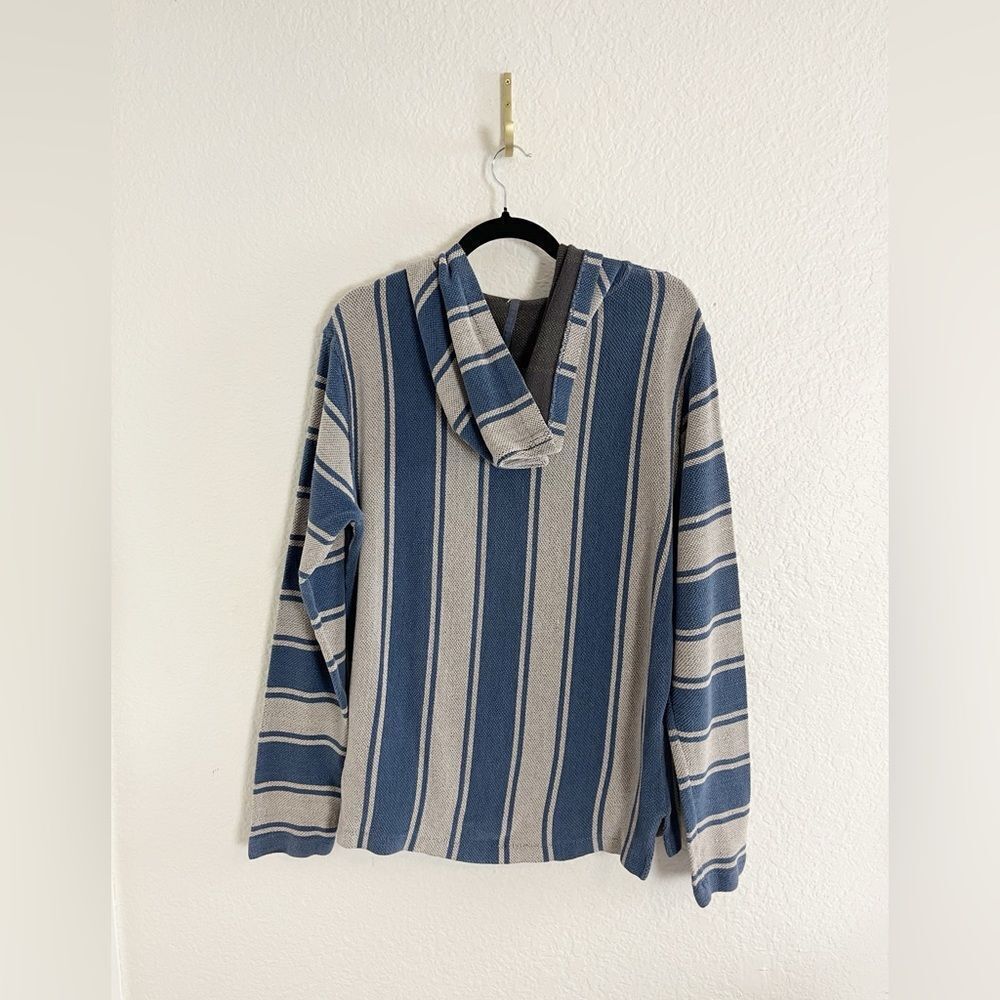 Faherty Mens Baja Poncho Blue and gray stripe Cotton Hoodie - Size M - Picture 3 of 7